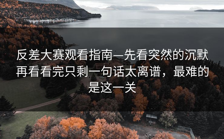 反差大赛观看指南—先看突然的沉默再看看完只剩一句话太离谱，最难的是这一关
